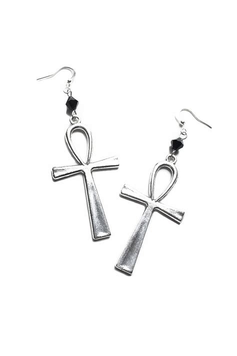 Gothic Ankh Earrings Egyptian Wicca Pagan Jet Crystals Etsy Uk