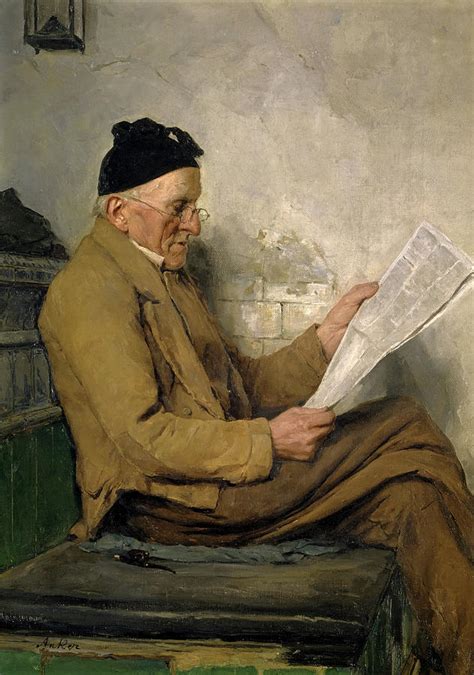 Farmer Reading On The Stove Bench Painting By Albert Anker