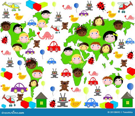 Personas De Los Niños De Diversas Razas En El Mapa Stock de ilustración