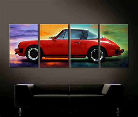 Pop Art Red Porsche Leinwand Bild Vintage Targa Klassiker Classic