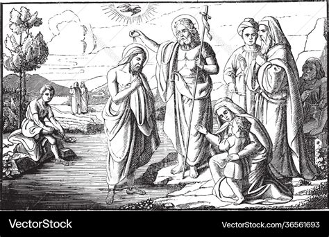 John baptist baptizing jesus in river Royalty Free Vector