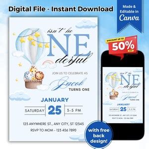 Hot Air Balloon Birthday Invitation Editable Template Isnt He