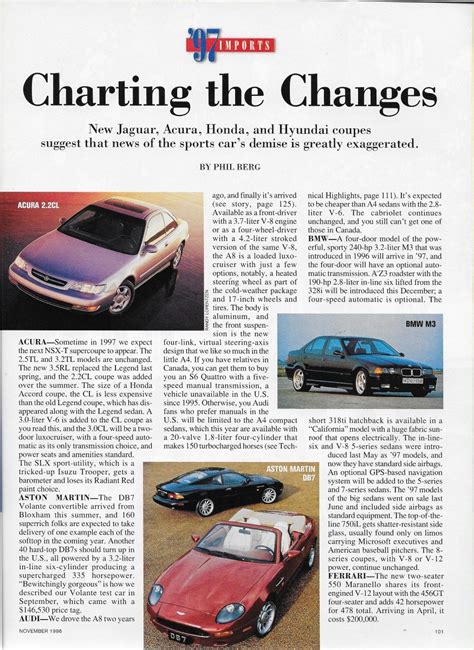 Vintage Reviews: Car And Driver's 1997 New Car Issue - Imports, Charting The Changes And Tech ...