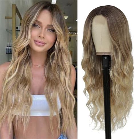 Haircube Long Blonde Wigs For Women Straight Synthetic Layered Wig With Bangs And