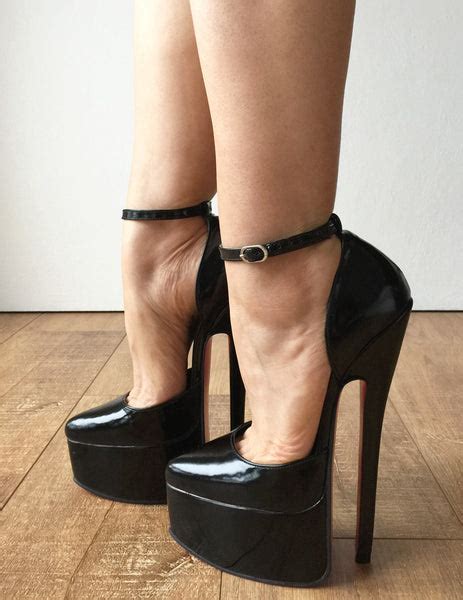 20cm Genuine Patent Leather Stiletto Platform Fetish Ankle Strap Heel Refuse To Be Usual