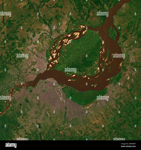 Brazzaville and Kinshasa with Congo River and Pool Malebo seen from ...