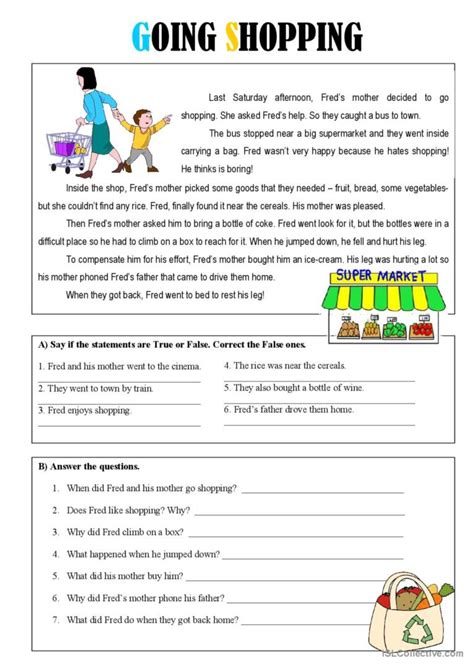 Going Shopping Reading Comprehensio English Esl Worksheets Pdf And Doc