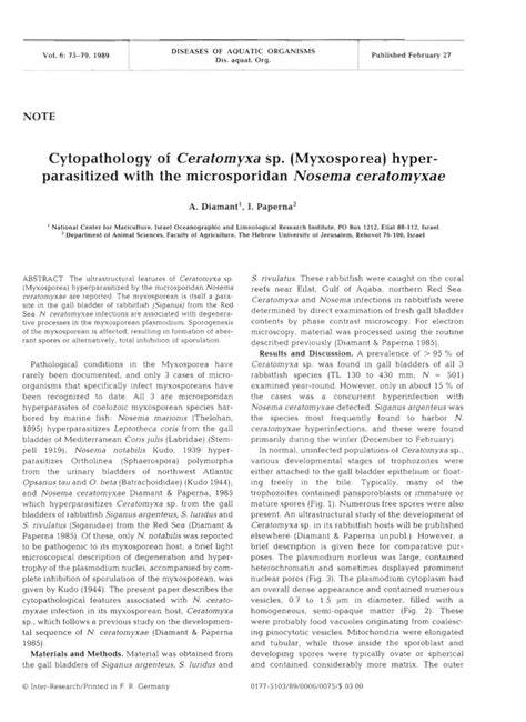 Pdf Cytopathology Of Ceratomyxa Sp Myxosporea Hyperparasitized