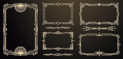Zestaw ramek i obramowań w stylu art deco elementów dekoracyjnych