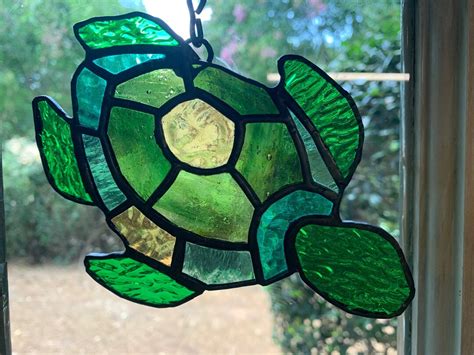 Stained Glass Sea Turtle Glass Suncatcher Etsy De