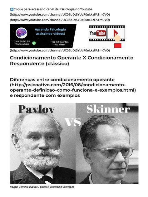 Diferenças entre Condicionamento Clássico e Operante | PDF ...