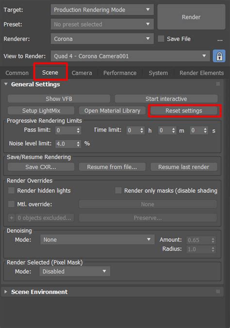 How To Reset Settings To Their Default Values In Corona For 3ds Max