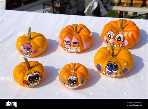 Small pumpkin sized gourds with painted faces for halloween are for ...