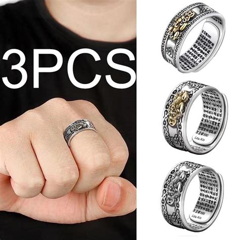 Buy 3pcs Pixiu Shows Ring Feng Shui Lucky Buddhist Wealth Buddhist At