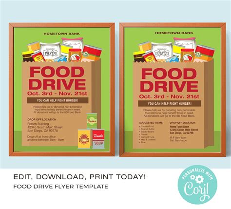 Food Drive Flyer Template Canned Food Drive Flyer | Etsy