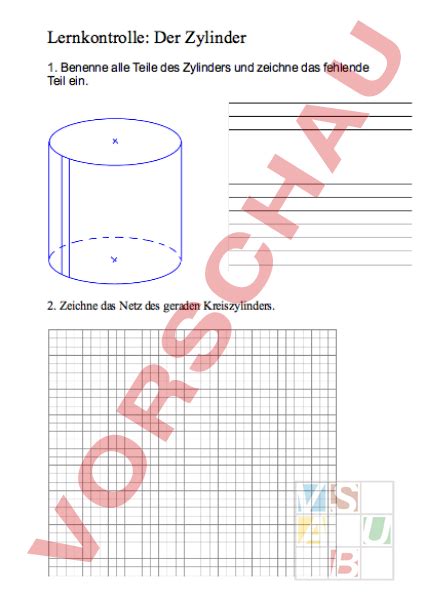 Arbeitsblatt Lernkontrolle Zylinder Geometrie Körper Figuren