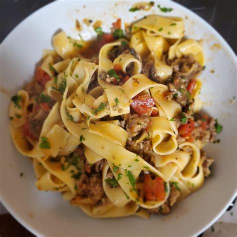 Pappardelle With Hot Italian Sausage Leeks Mushrooms And Fire Roasted