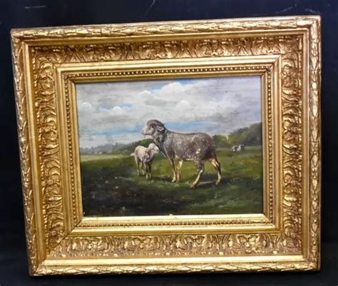 Tableau Ancien Huile Paysage Anim Moutons Poque Xix Me Eur