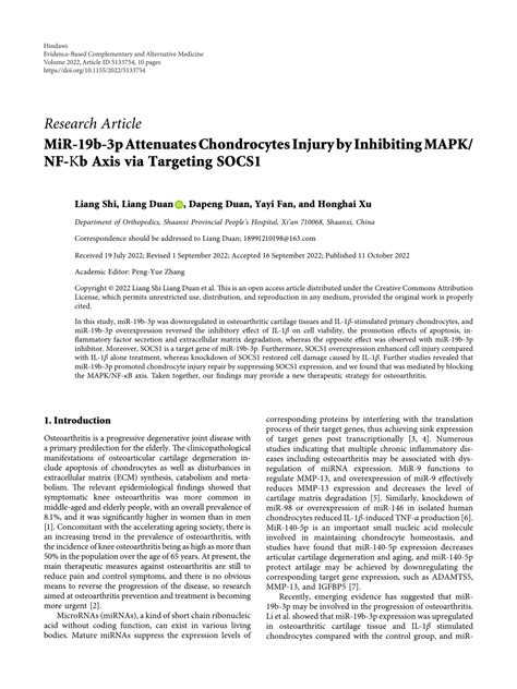 Pdf Mir B P Attenuates Chondrocytes Injury By Inhibiting Mapk Nf