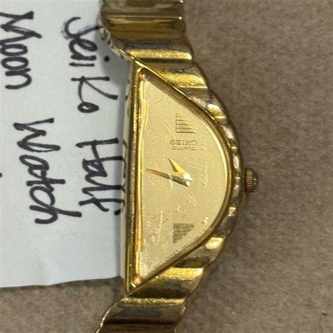 Vintage Seiko Half Moon Watch Women Gold Tone 1f20 5d Gem