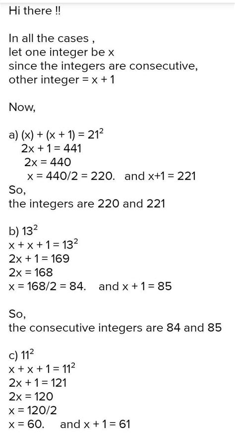 Express The Following As The Sum Of Two Consecutive Integers A 212 B