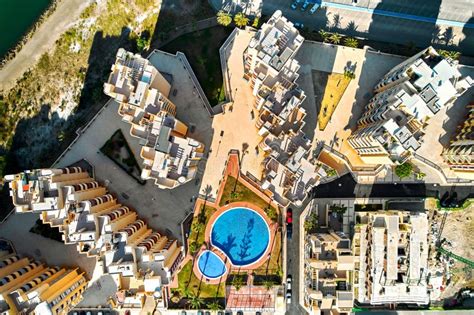 Aerial Drone Point Of View La Manga Del Mar Menor Buildings Spain