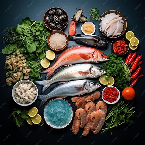 Premium AI Image | A Set of Thai Seafood Market Fresh Seafood Display