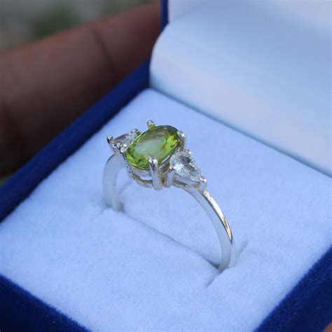 Peridot Oval Ring Solid Silver Peridot Oval Ring Art Deco - Etsy