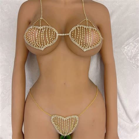 Crystal Bikini Heart Shaped Chest Bracket Rave Body Chain Jewelry For