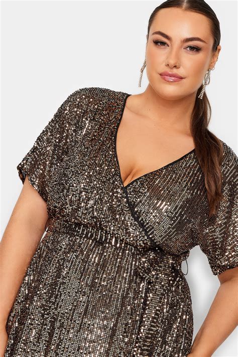 Yours London Plus Size Gold Sequin Short Sleeve Wrap Top Yours Clothing