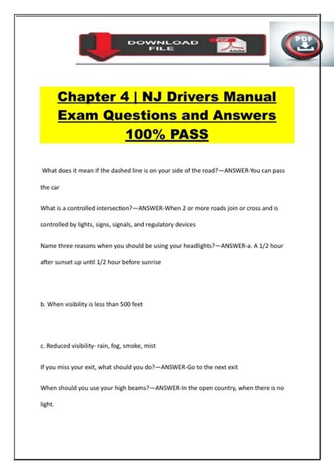 Chapter 4 | NJ Drivers Manual Exam Questions and Answers 100% PASS