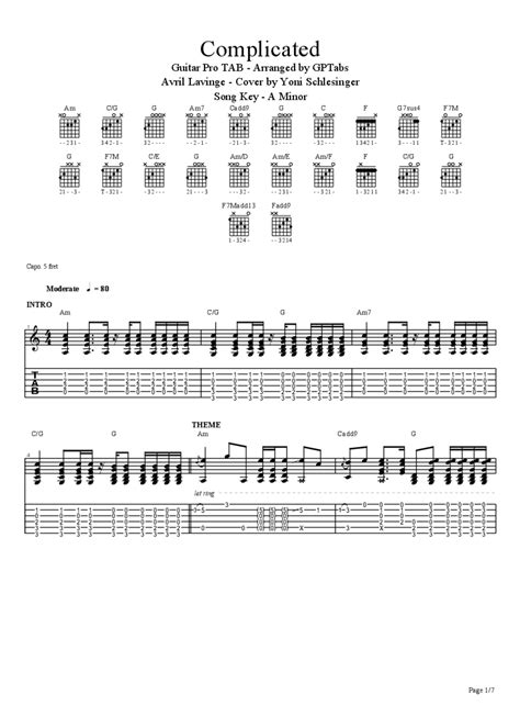 Complicated Avril Lavigne Solo Fingerstyle Guitar Tab Yoni Schlesinger