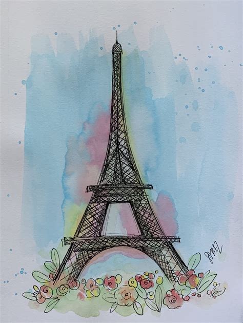 Video Watercolors Ink Eiffel Tower