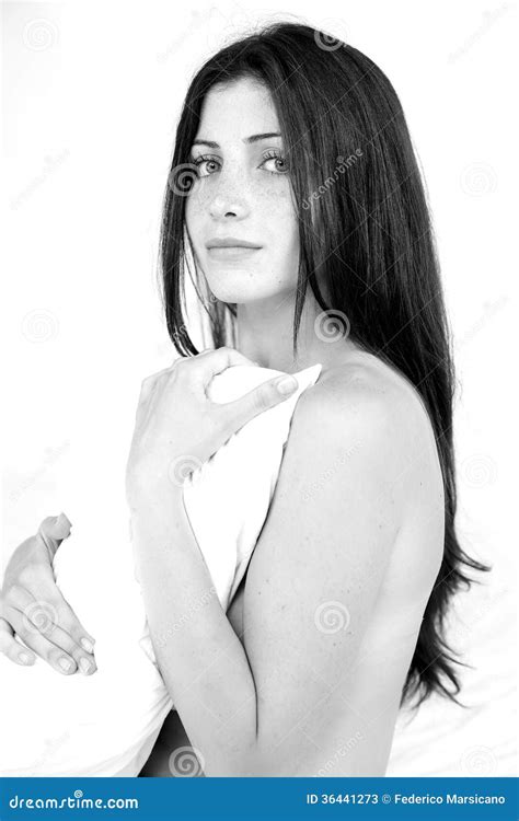 Black And White Portrait Of Naked Woman With Pillow Stock Image Image Of Erotic Looking 36441273