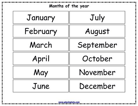 Months Of The Year Printable