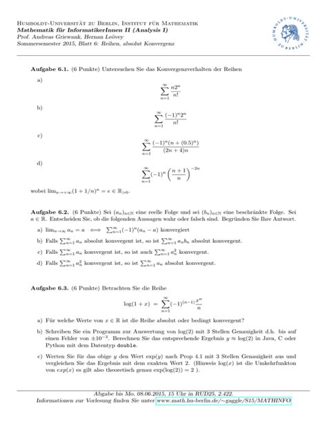 Aufgabe Institut Fuer Mathematik Humboldt