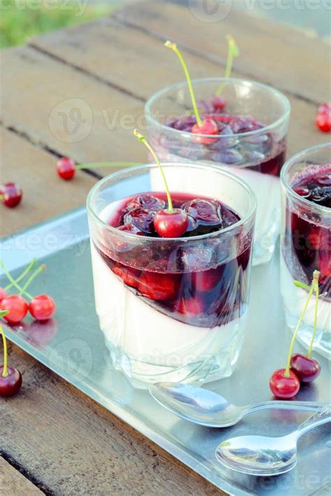 Panna Cotta And Cherries Jelly 23096197 Stock Photo At Vecteezy