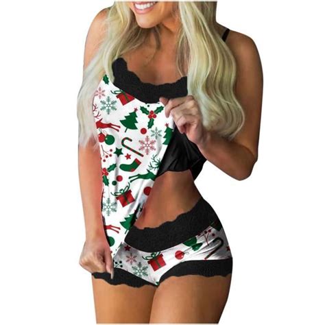 Ensemble Caraco Et Shorty Femmes No L Sexy Lingerie Mode Imprim Pyjamas Sans Manches Dentelle