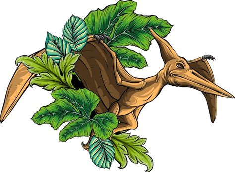 Ilustra O De Dinossauro Pterod Ctilo Folhas Vetor Premium