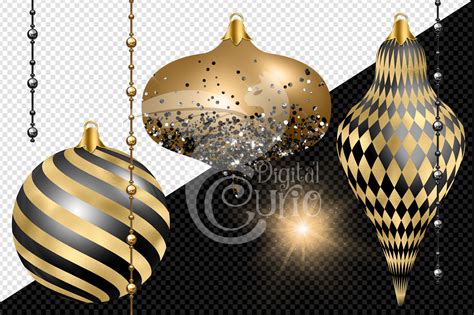 Black and Gold Christmas Ornaments Clipart By Digital Curio | TheHungryJPEG