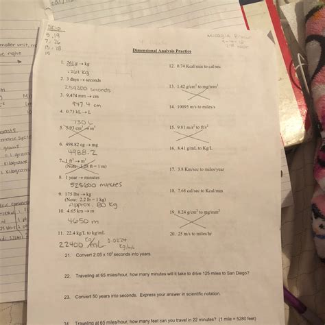 Dimensional Analysis Worksheet And Answers E Streetlight