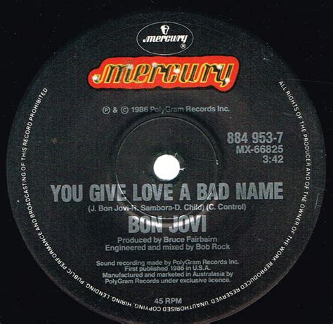 Bon Jovi You Give Love A Bad Name 1986 Vinyl Discogs