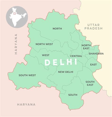 delhi district map  neighbour state premium vector