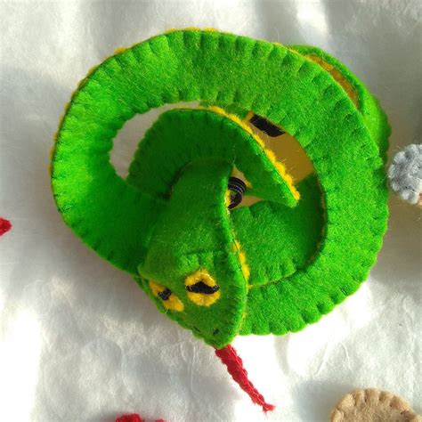Snake Felt Finger Puppet, Snake, Green Snake, Yellow Green Snake, Snake