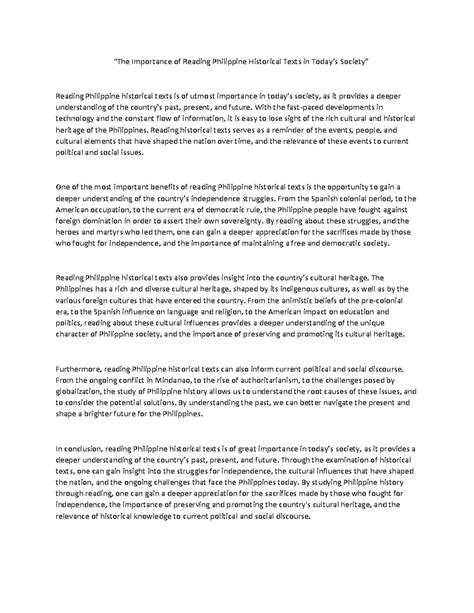 The Significance of Reading Philippine Historical Texts in Society