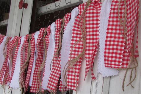 Red White Gingham Garland Red White Rag Tie Garland Picnic Etsy