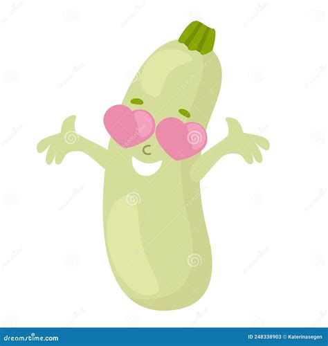 Cheerful Love Zucchini With Face Eyes Hands Is Happy And Smiling