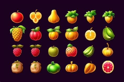 Premium Vector | Casino slot machine match game fruit ui icon set ...