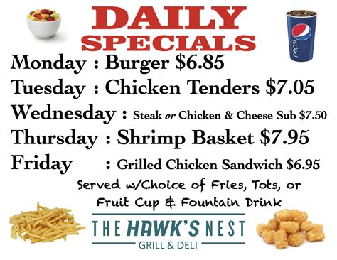 Daily Grill Specials – Hawk’s Nest Grill & Deli / Catering