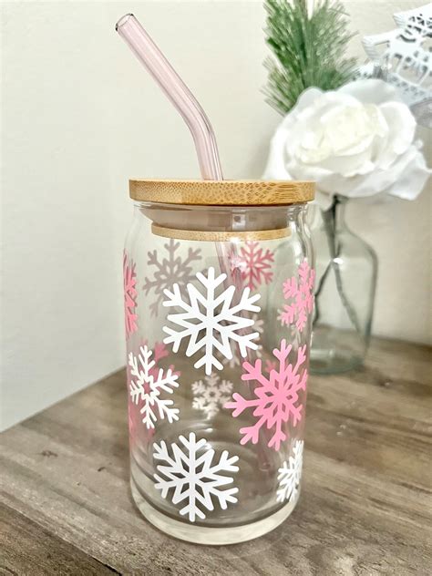 Snowflake Glass Cup Holiday Cup Christmas Glass Cup Iced Coffee Glass Christmas T